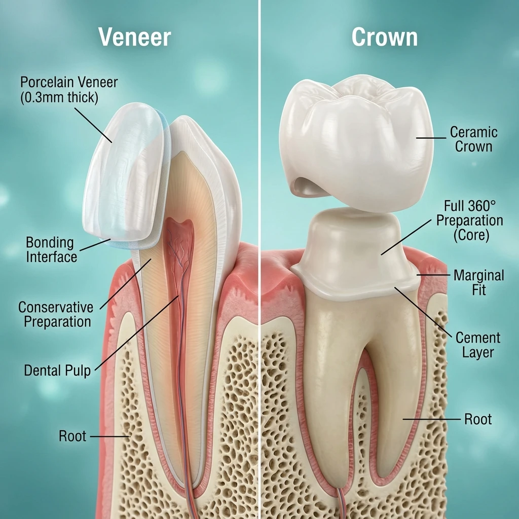 Crowns vs veneers clinical comparison