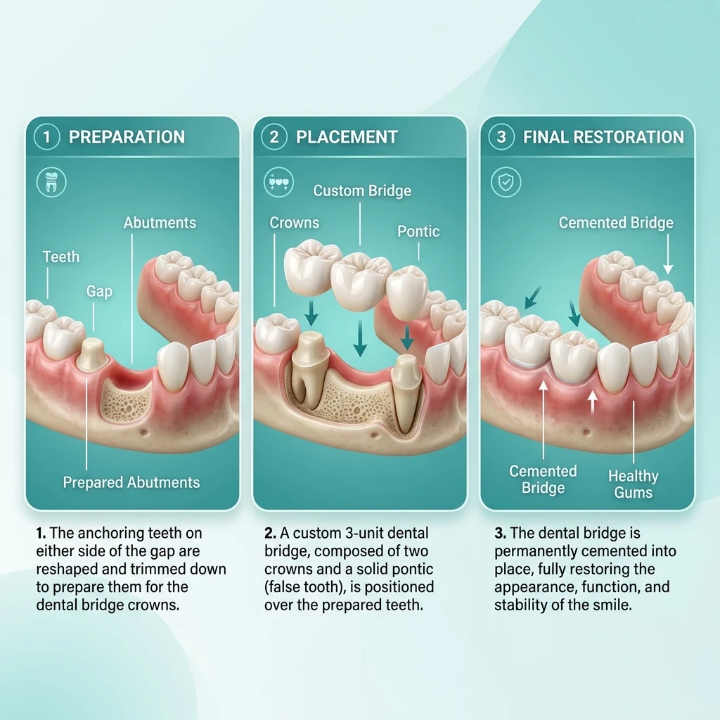 Dental bridge restorative procedure stages
