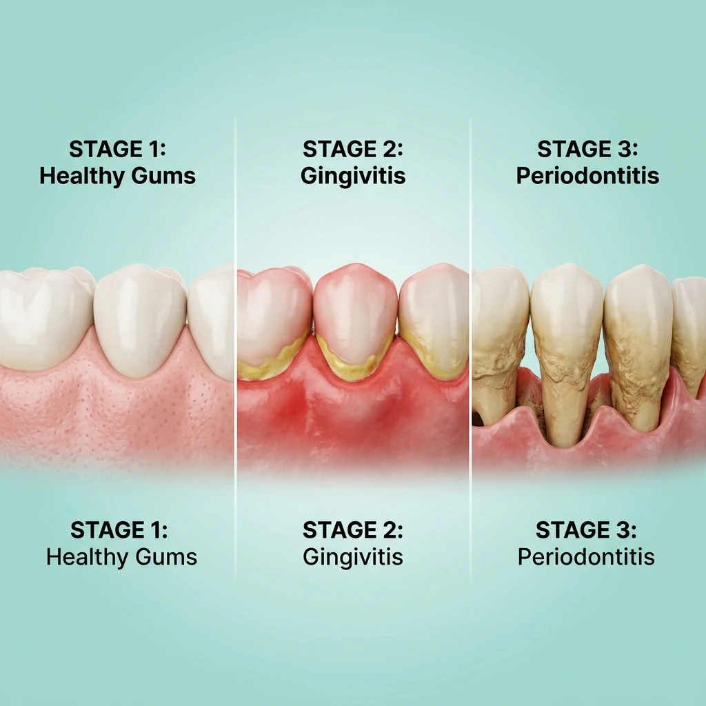 Progression stages of periodontal gum disease