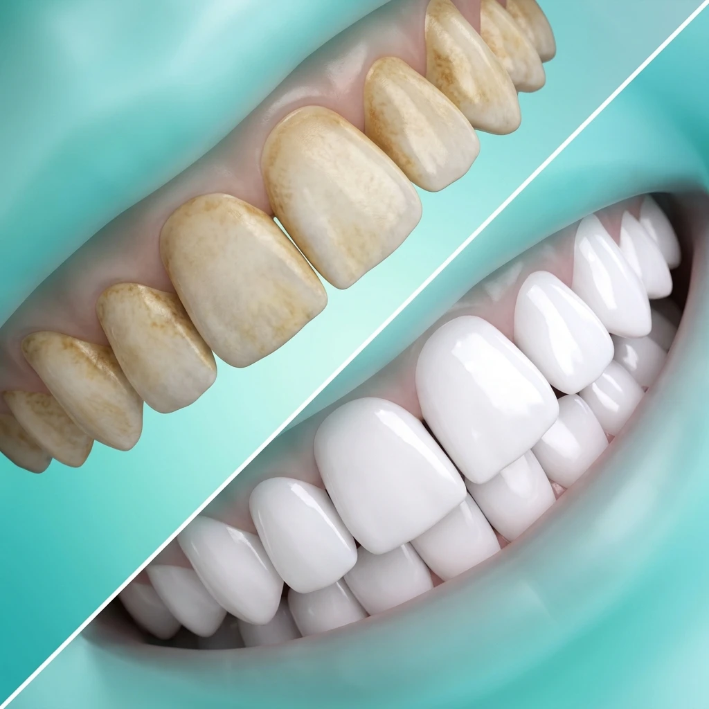 Teeth discoloration stains before and after comparison